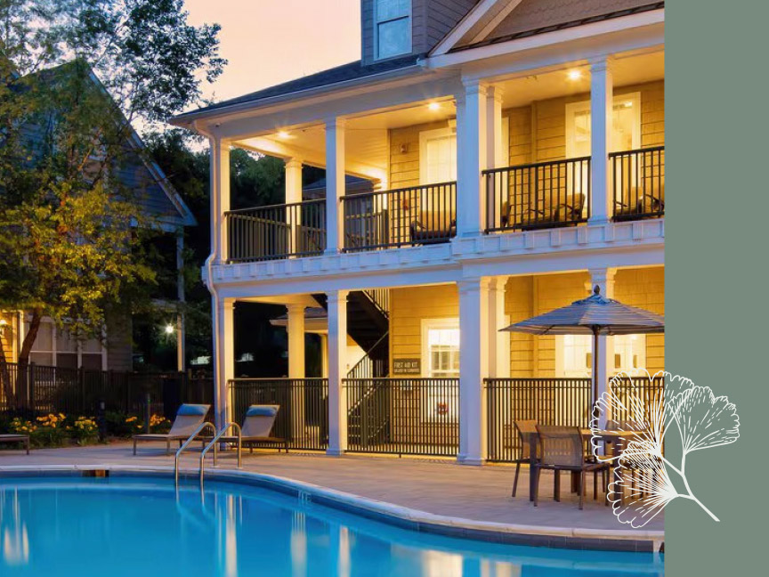 Heated outdoor pool next to the expansive amenities clubhouse